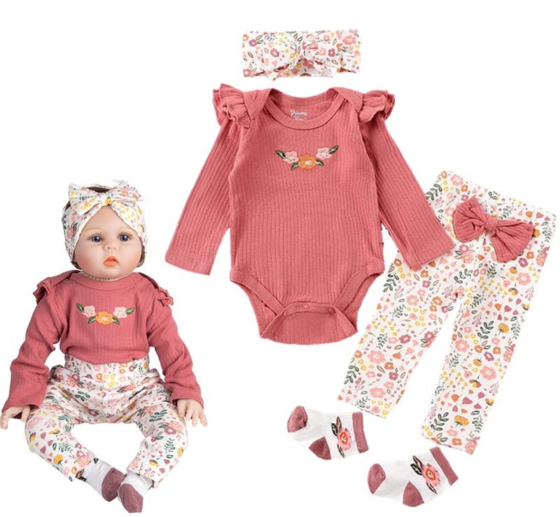 Pedolltree Reborn Baby Doll Clothes 22 inch Girl Outfit Accessories for 20-22 Inch Reborn Doll Baby Girl Doll Clothes 4pcs Set - Image 1